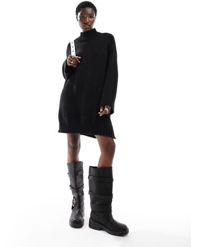 Monki Relaxed Knitted Mini Jumper Dress - Black