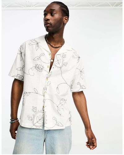 Reclaimed (vintage) Floral Mono Embroidered Shirt - White