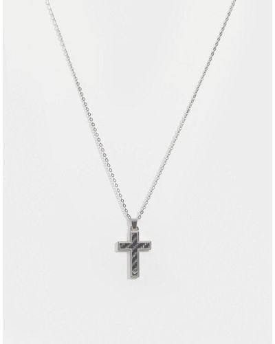 Emporio Armani Cross Necklace In Carbon Fiber - Silver - Metallic