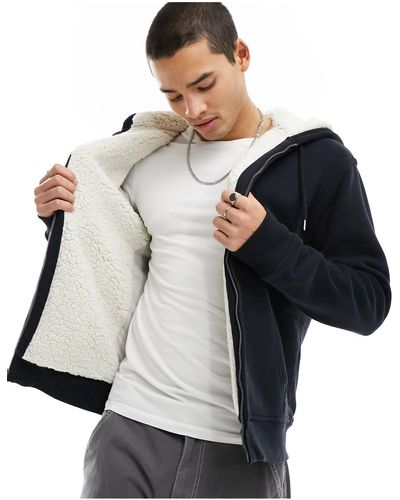 Hollister Utility Cosy Borg Lined Full Zip Hoodie - White