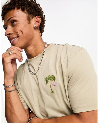 River Island T-shirt Met Geborduurde Palm - Bruin