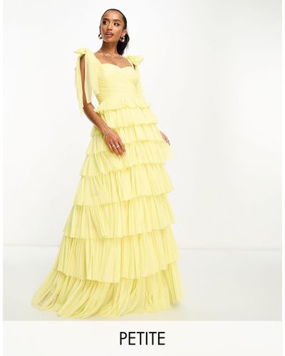LACE & BEADS Tiered Tie Shoulder Maxi Dress - Yellow