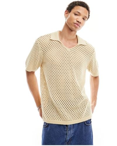 Native Youth Pointelle Cotton Knitted Polo Top - Natural