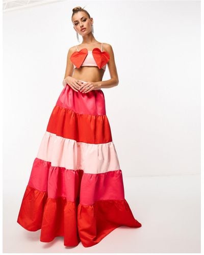 Collective The Label Exclusives - Maxi Rok Met Gerimpelde Taille - Rood