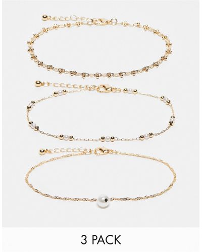 ASOS Pack Of 3 Anklets With Faux Pearl And Ball Design - White