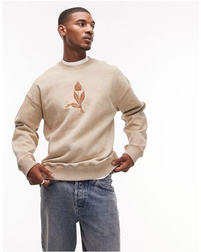 TOPMAN Oversized Fit Sweatshirt With Tulip Embroidery - Blue