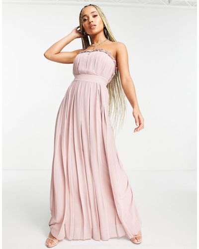 TFNC London Maxi Dress With Pleat Detail - Pink
