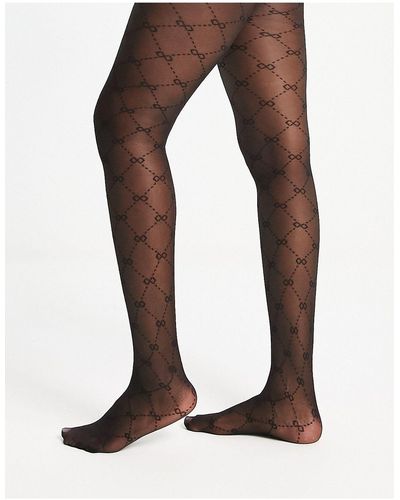 New Look Opaque Tights With Bow Pattern - Black