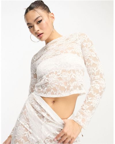 Flounce London Top d'ensemble en dentelle transparente - Blanc