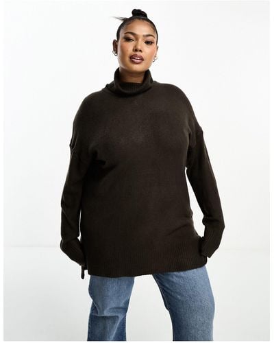 Brave Soul Plus Ming Knitted Roll Neck Oversized Sweater - Black