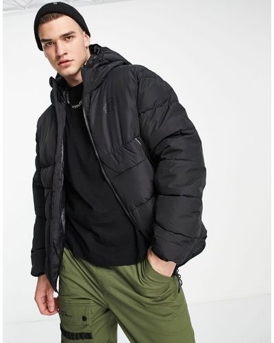 Pull&Bear Hooded Puffer Jacket - Black
