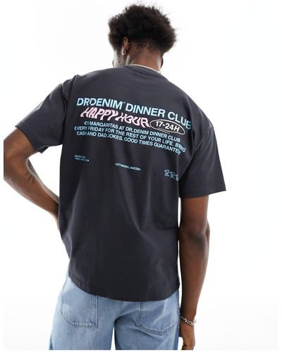 Dr. Denim Trooper - t-shirt comoda antracite scuro con stampa "happy" sul retro - Blu