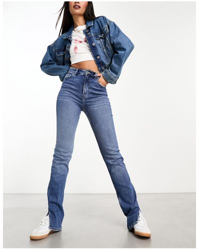 Bershka Flared Jeans Met Split Aan - Blauw