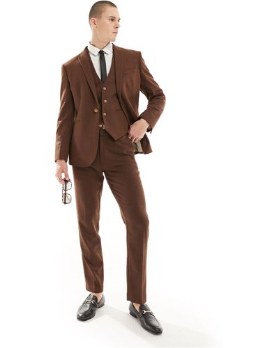 ASOS Wedding Slim Wool Mix Suit Trouser - Brown
