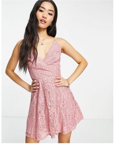 ASOS Lace Prom Mini Dress With Lace Up Back - Pink