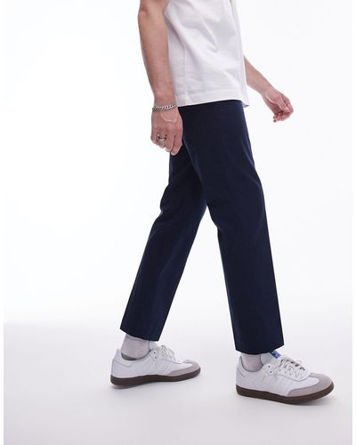 TOPMAN Smart Compact Cotton Straight Leg Trouser - Blue