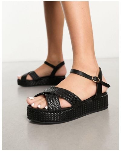 Yours Wide Fit Woven Flatform Sandals - Black