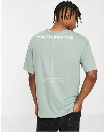 Jack & Jones Jack & Originals Oversized T-shirt With Peace Back Print - Green