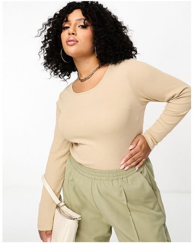 Yours Long Sleeve Ribbed Bodysuit - Natural