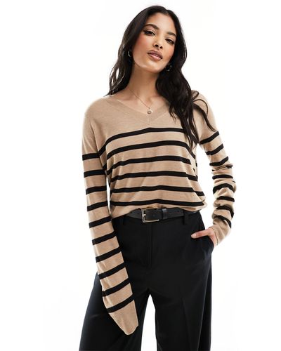 Mango V Neck Stripe Sweater - Black