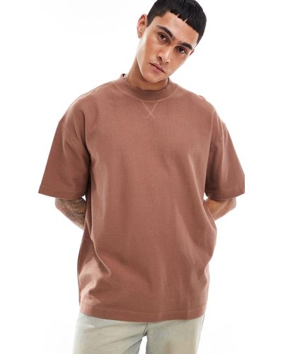 ASOS Oversized Fit T-shirt With Rib Detailing - Brown