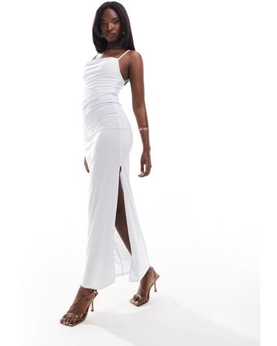 In The Style Slinky Cowl Neck Cami Maxi Dress - White