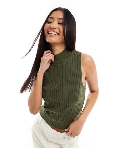 Pimkie Knitted High Neck Sleeveless Top - Green