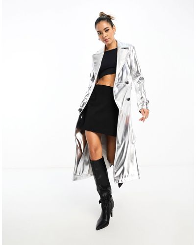 Never Fully Dressed Metallic Pu Midaxi Trench Coat - White
