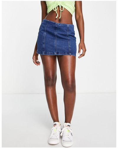New Look Denim Mini Skirt With Seam Detail - Blue