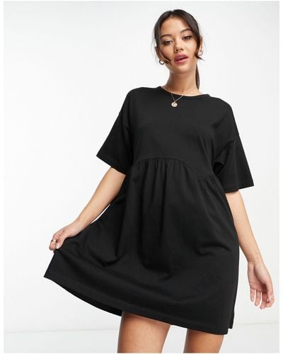 ASOS Short Sleeve Seam Detail Mini Smock Dress - Black