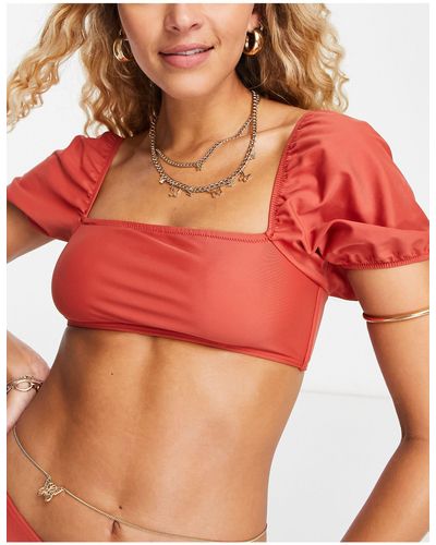 South Beach Puff Sleeve Bikini Top - Red
