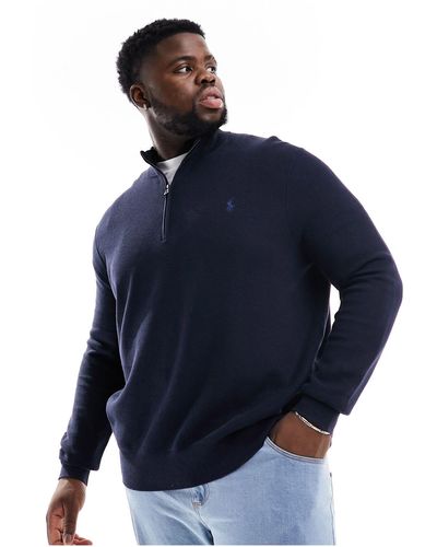 Polo Ralph Lauren Big & Tall Icon Logo Half Zip Heavyweight Cotton Knit Jumper - Blue