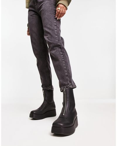 Monki Zip Front Ankle Boot - Black
