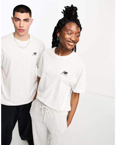 New Balance T-shirt con logo piccolo grigia - Bianco