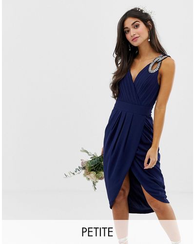 TFNC London Bridesmaid Exclusive Wrap Midi Dress - Blue