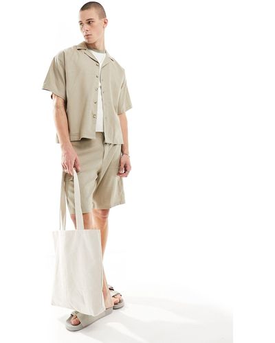 ADPT Chemise oversize en lin mélangé avec col à revers - beige - Blanc