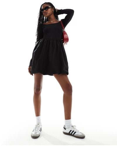 ASOS Square Neck Long Sleeve Mini Dress With Bubble Hem - Black