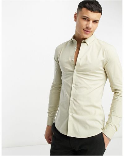 New Look Muscle Fit Poplin Shirt - Natural