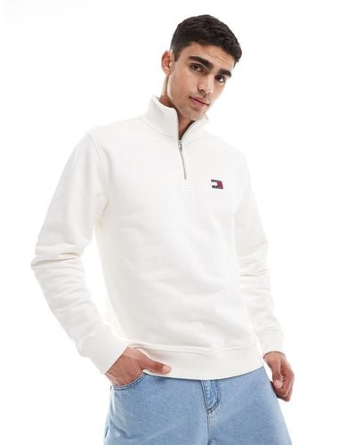 Tommy Hilfiger Badge Logo 1/4 Zip Sweatshirt - White