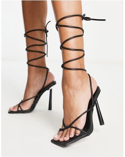 Public Desire Exclusive Lacey Tie Ankle Strappy Heel Sandals - Natural