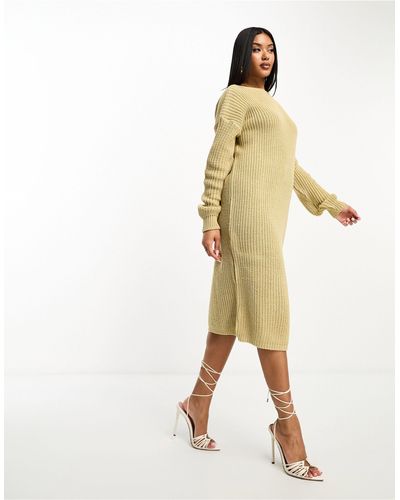 Glamorous Scoop Lace Back Midi Sweater Dress - Natural