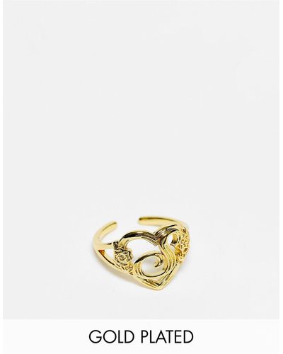 Image Gang – verstellbarer, herzförmiger ring mit 18-karat-vergoldung und "s"-initiale - Weiß