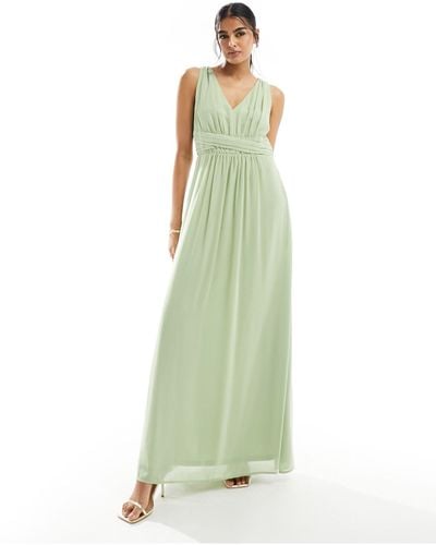 Vila Bridesmaid Wrap Waist Detail Maxi Dress With Pleat Front - Green