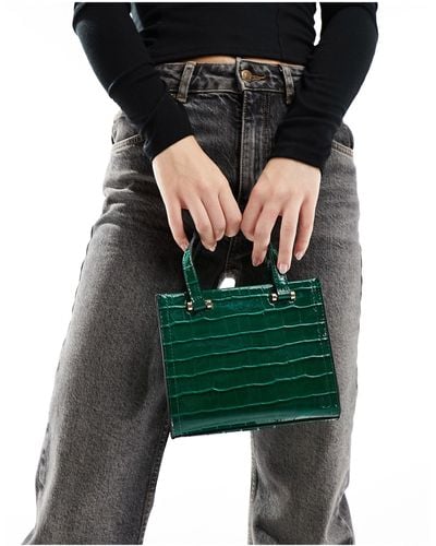 ASOS Mini Croc Top Handle Tote Bag With Detachable Crossbody Strap - Green