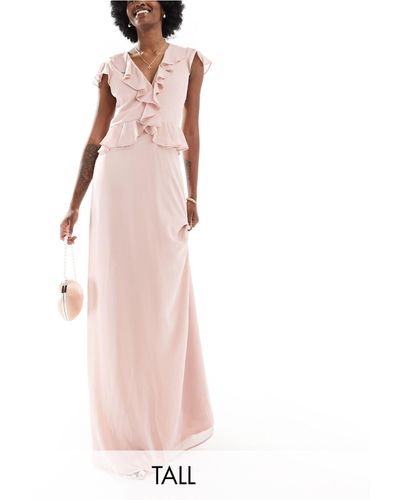 TFNC London Bridesmaid Chiffon Maxi Dress With Ruffle Detail - Pink