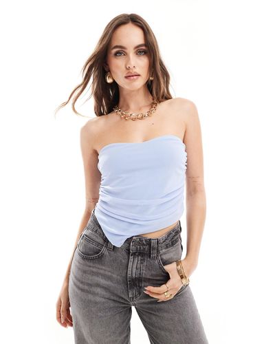 In The Style Mesh Ruched Asymmetric Hem Bandeau Top - White