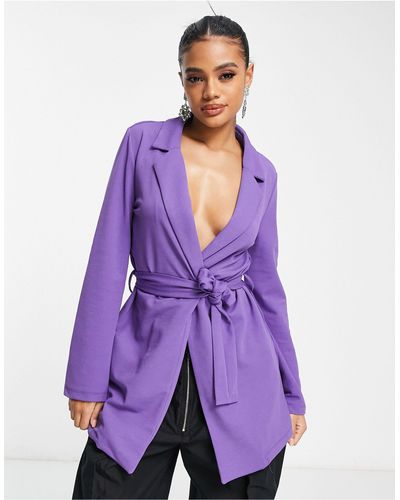 Rebellious Fashion Longline Blazer Dress - Purple