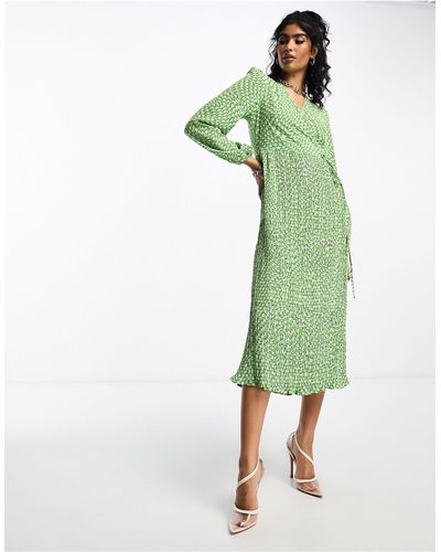 Y.A.S Robe à jupe mi-longue plissée avec imprimé abstrait - Vert