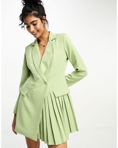 In The Style Blazer Dress With Pleat Hem Detail - Green