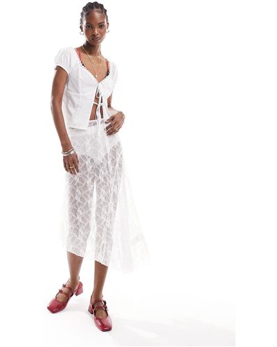 Daisy Street Asymmetric Hem Midi Skirt - White